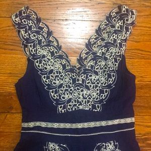 Anthropologie Floreat Navy White Cutout Scallop Blouse 2 / XS-S